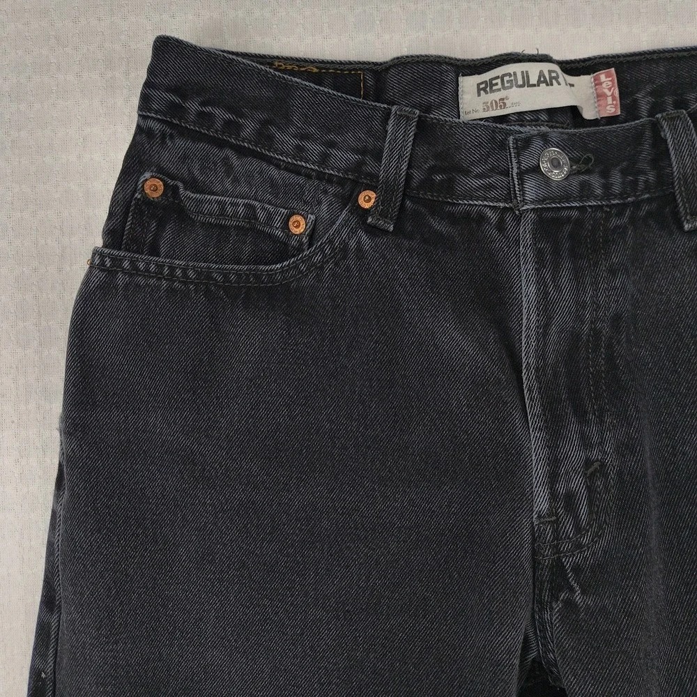 Levis 505 Regular Fit Mens Black Denim Jeans Straight Leg 32x30 100% Cotton‎
